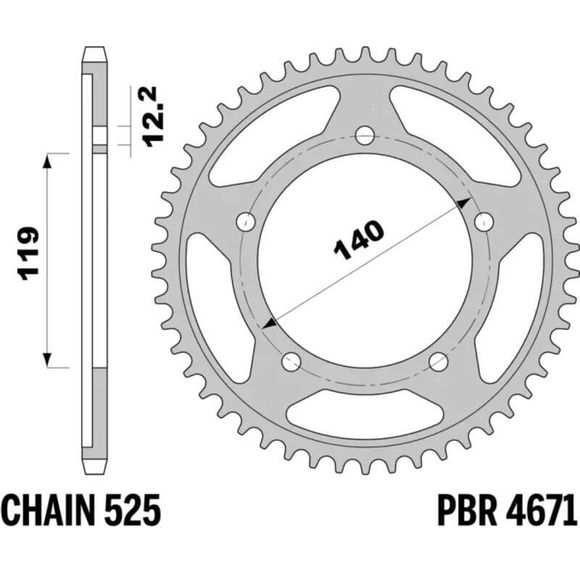Crown PBR steel C45 tempered 4671 - 525 47 teethRef: Pbr01632A / 1151196001
