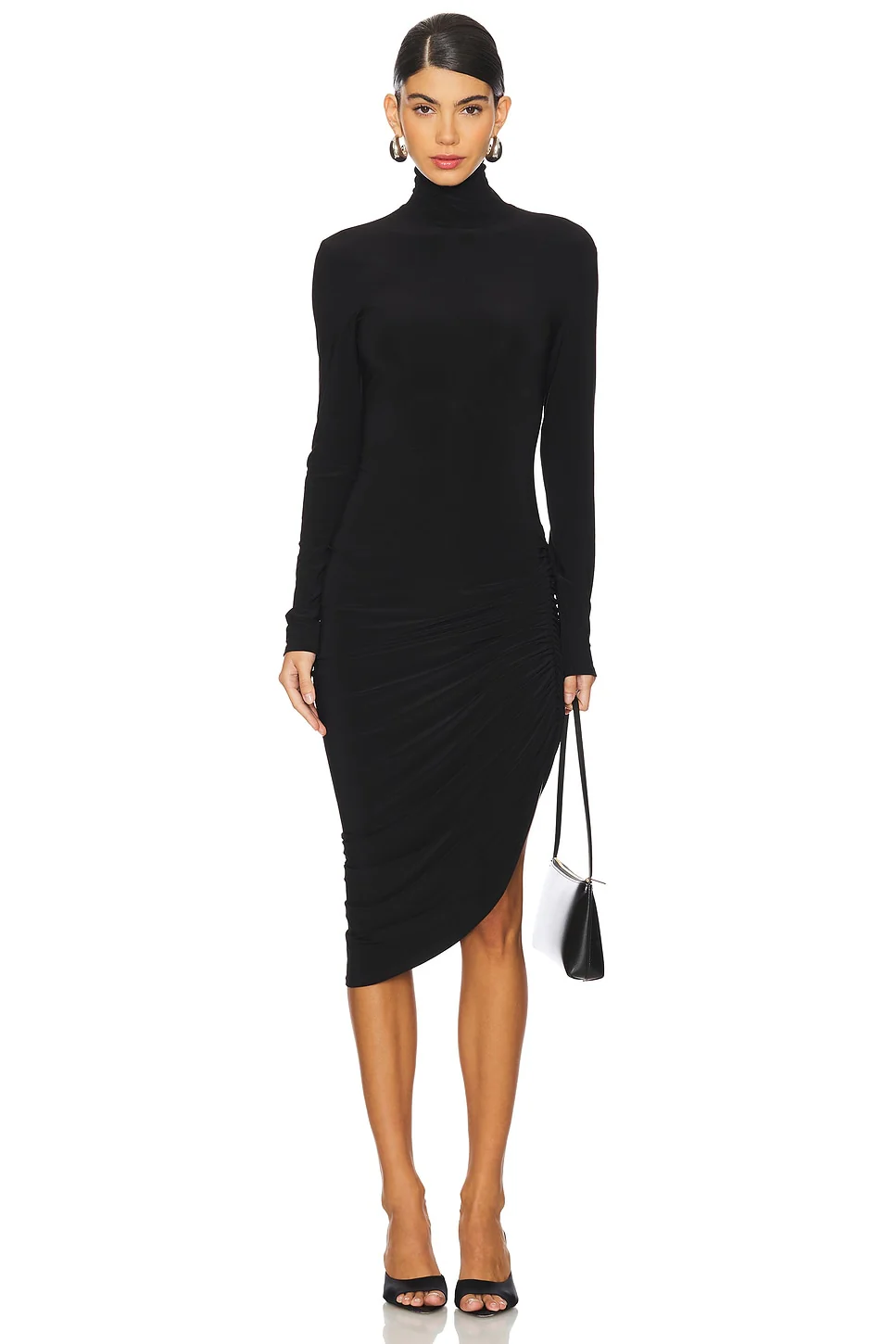 Long Sleeve Turtleneck Side Drape Dress