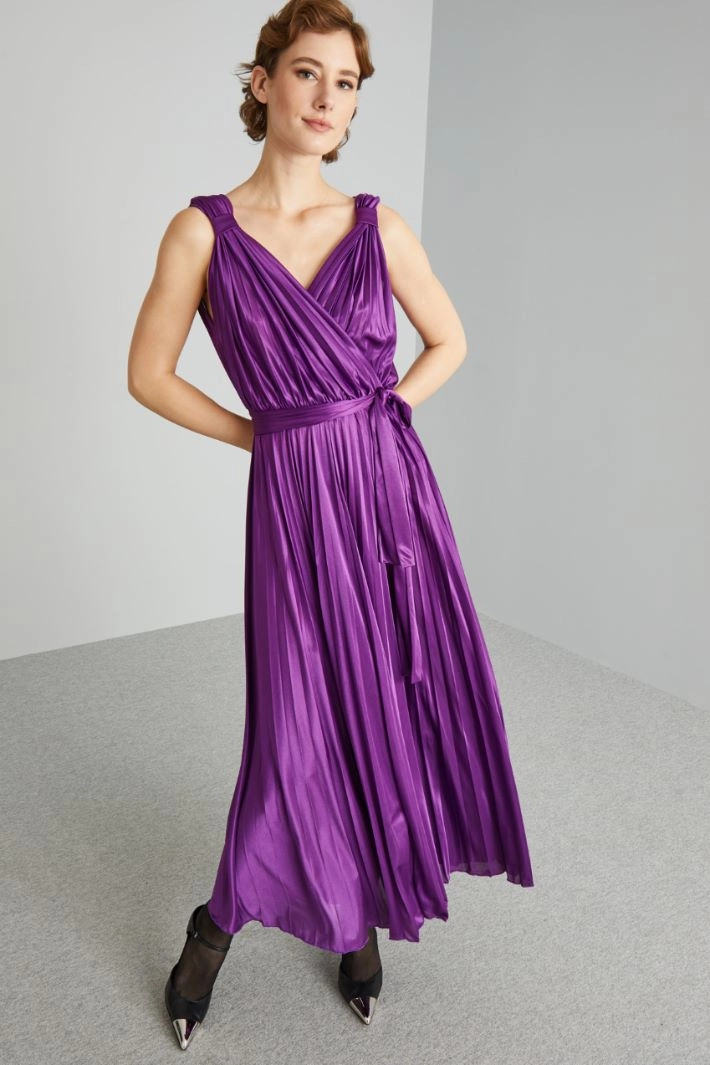 Long pleated jersey dress - VIOLET