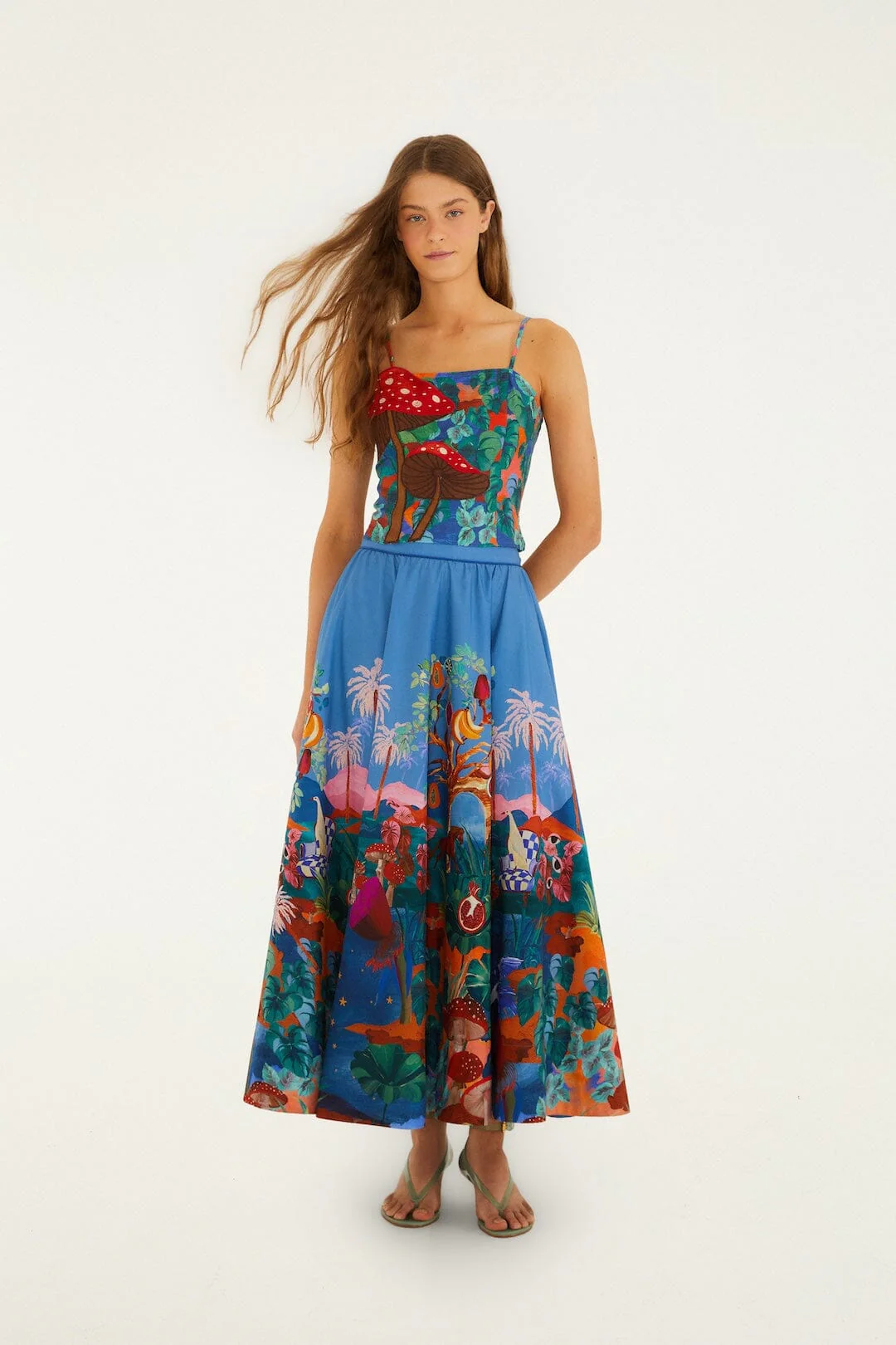 Mushroom Dream Landscape Embroidered Sleeveless Top