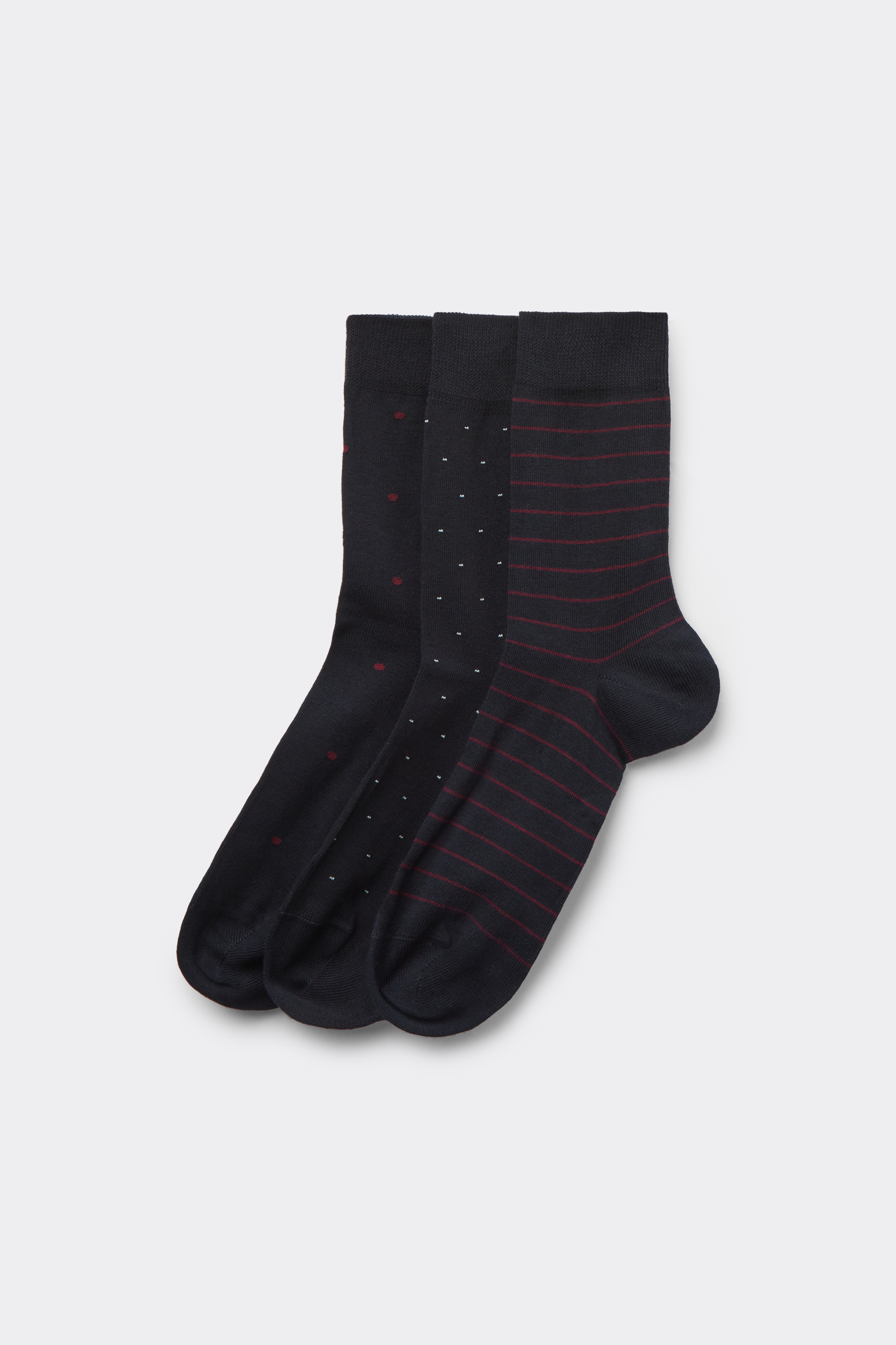Three Pairs of Men's Short Patterned Hemless Cotton Socks