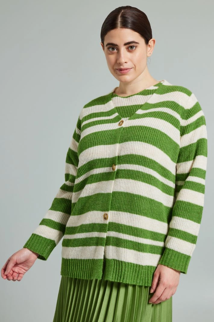 Buttoned cardigan - PISTACHIO GREEN CREAM