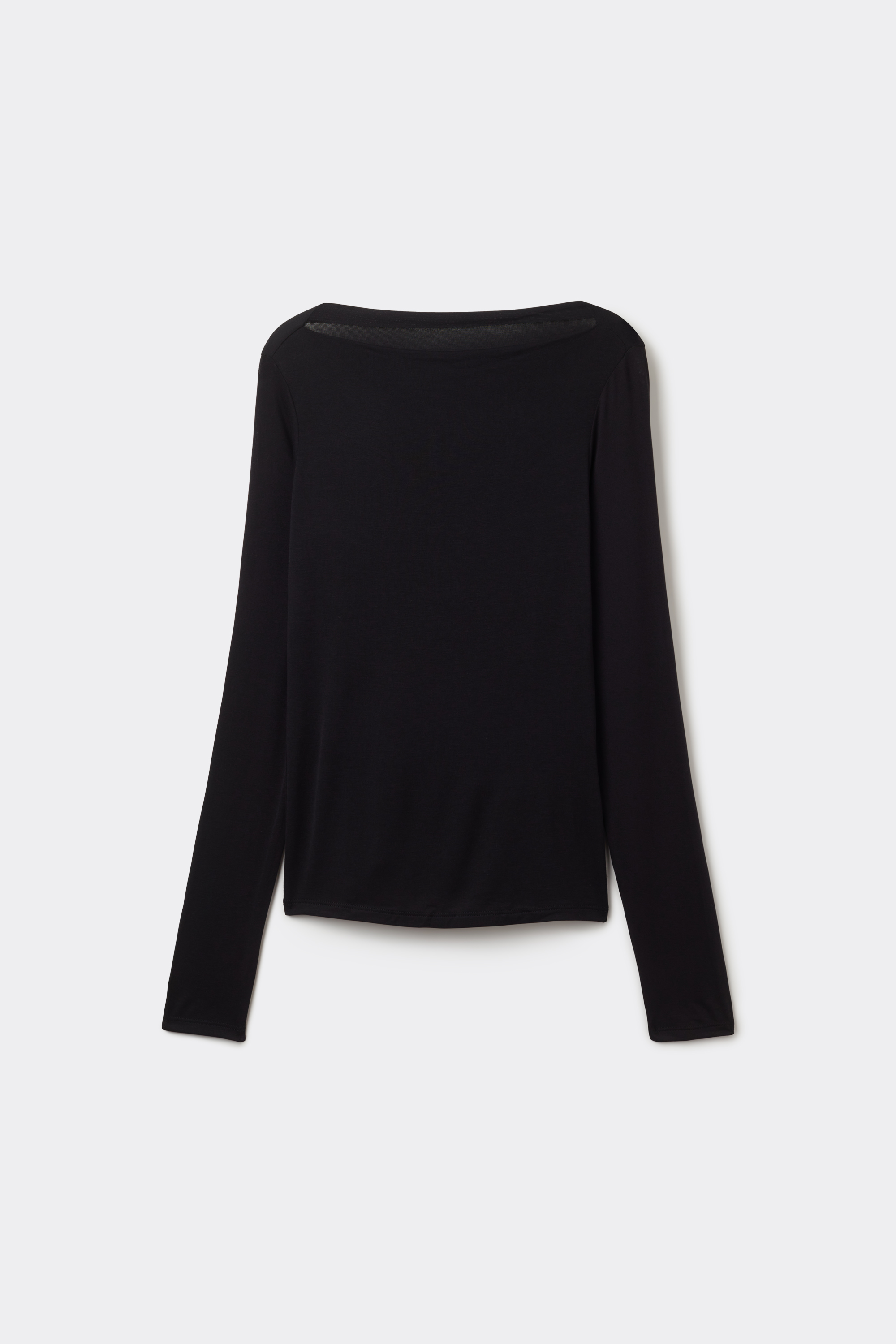 Long-Sleeved Viscose Top with Boat Neck