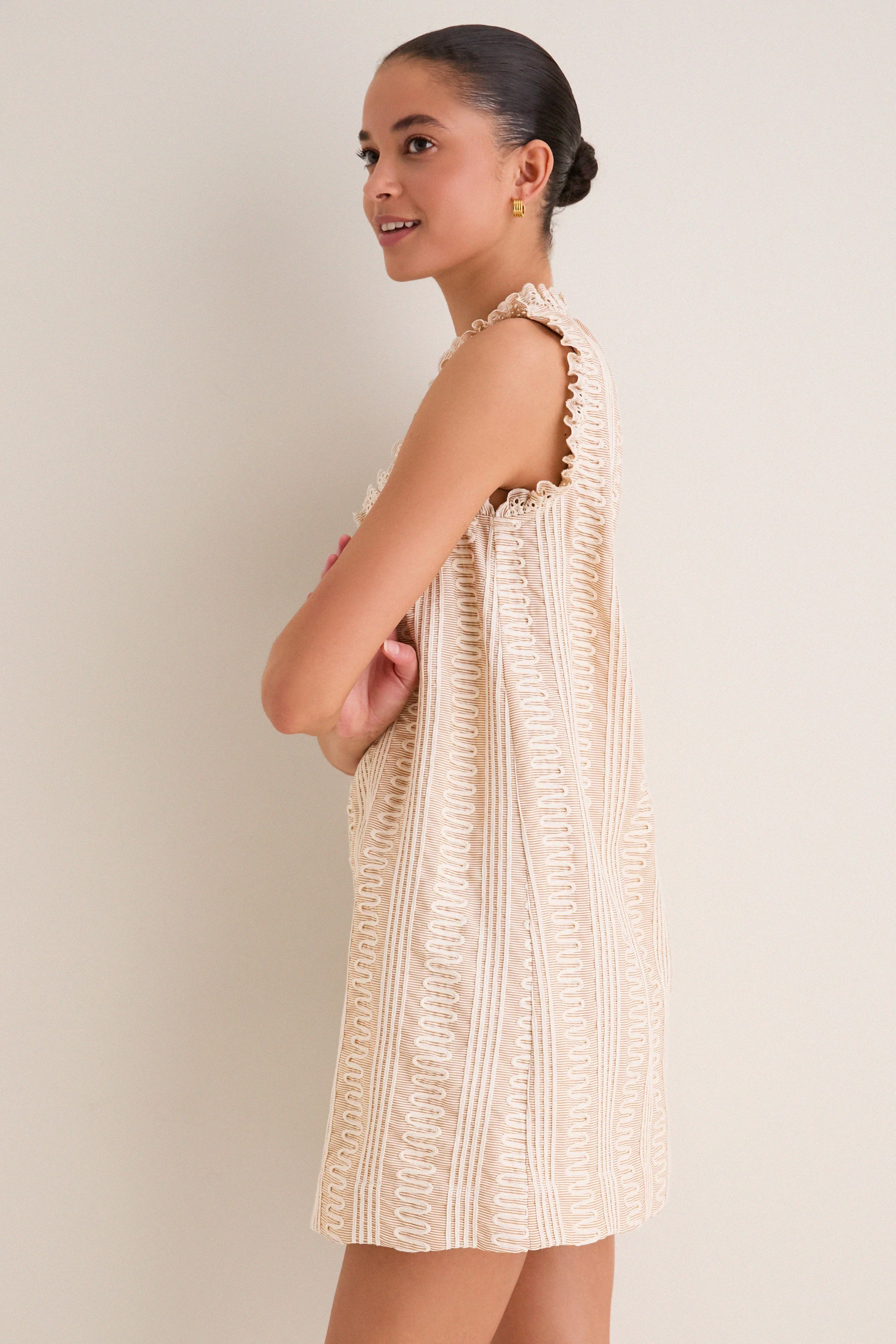 Tan & Cream Applique Valerie Mini Dress