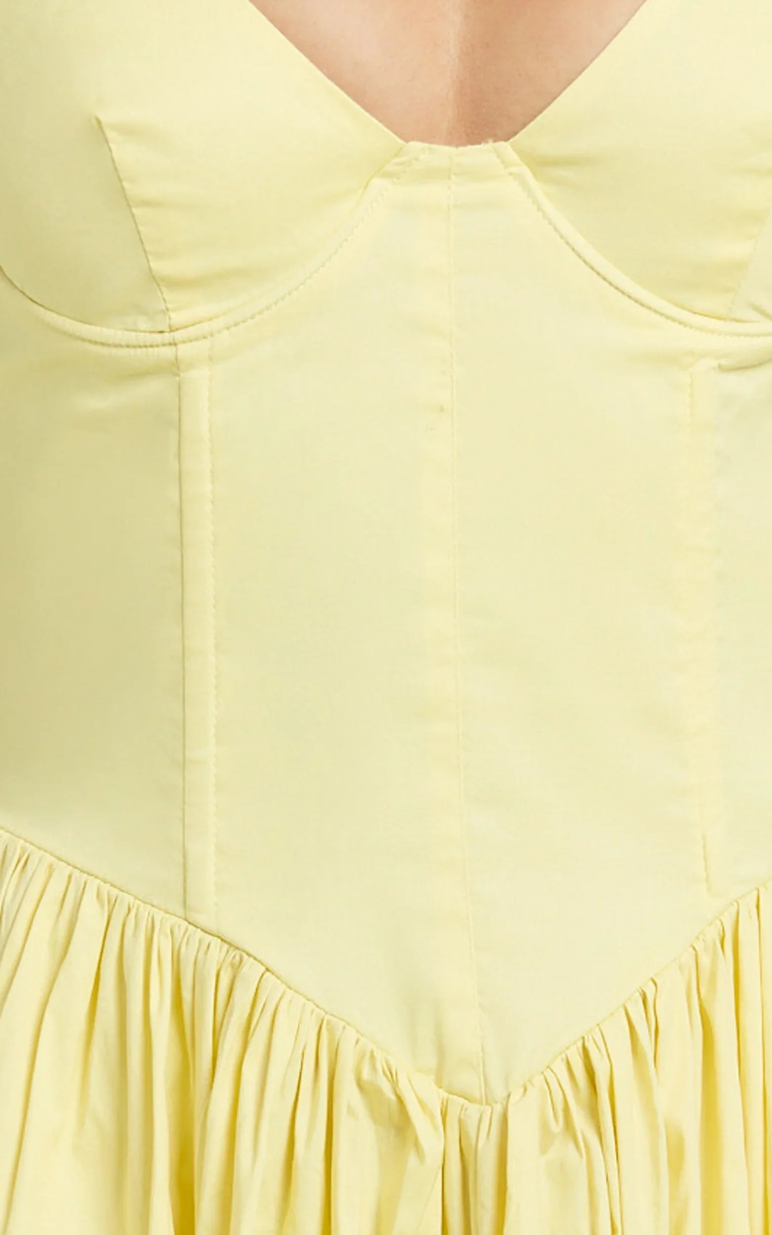 Beckett Midi Dress - Scoop Neck Drop V Waist Gathered Skirt Dress in Butter Yellow