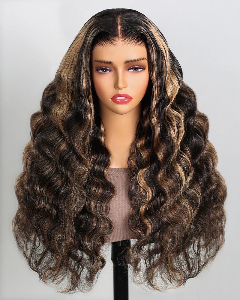 Ophirawig 6x5 invisible knots Glueless Balayage Highlight Loose Deep Wave Wig Pre-cut Lace For Beginner