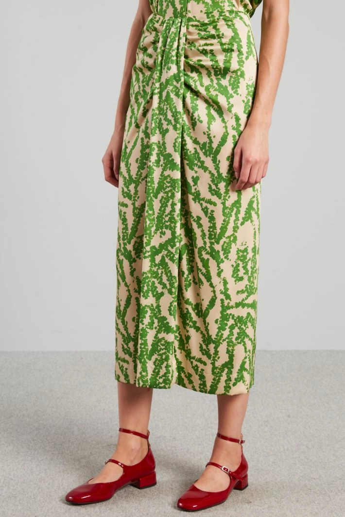 Knotted twill skirt - GREEN IVORY