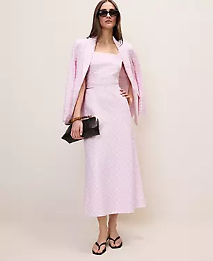Gingham Linen Blend Midi Slip Skirt