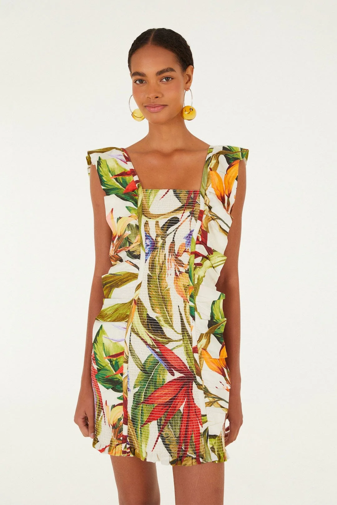 Sand Florart Short Sleeve Mini Dress