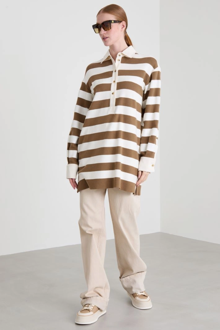 Cotton jersey polo-style dress - DOVE GREY CREAM