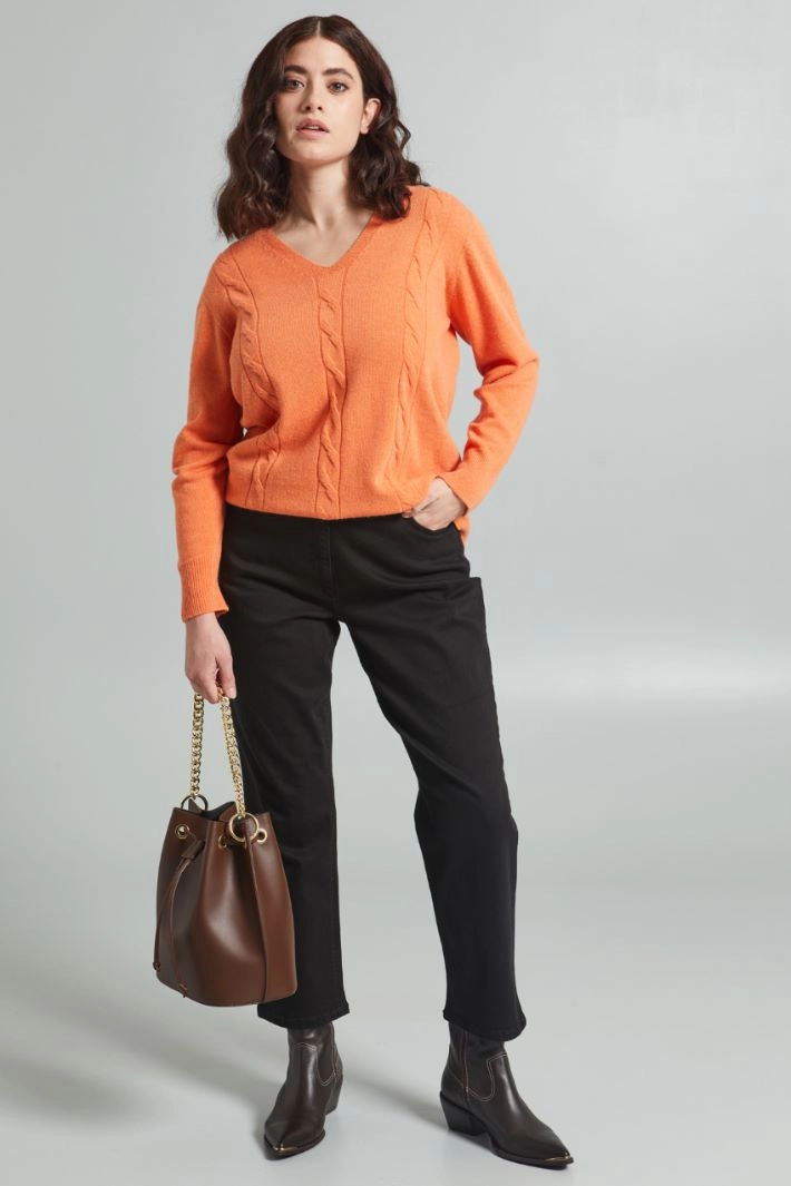 Viscose cable-knit sweater - LIGHT ORANGE