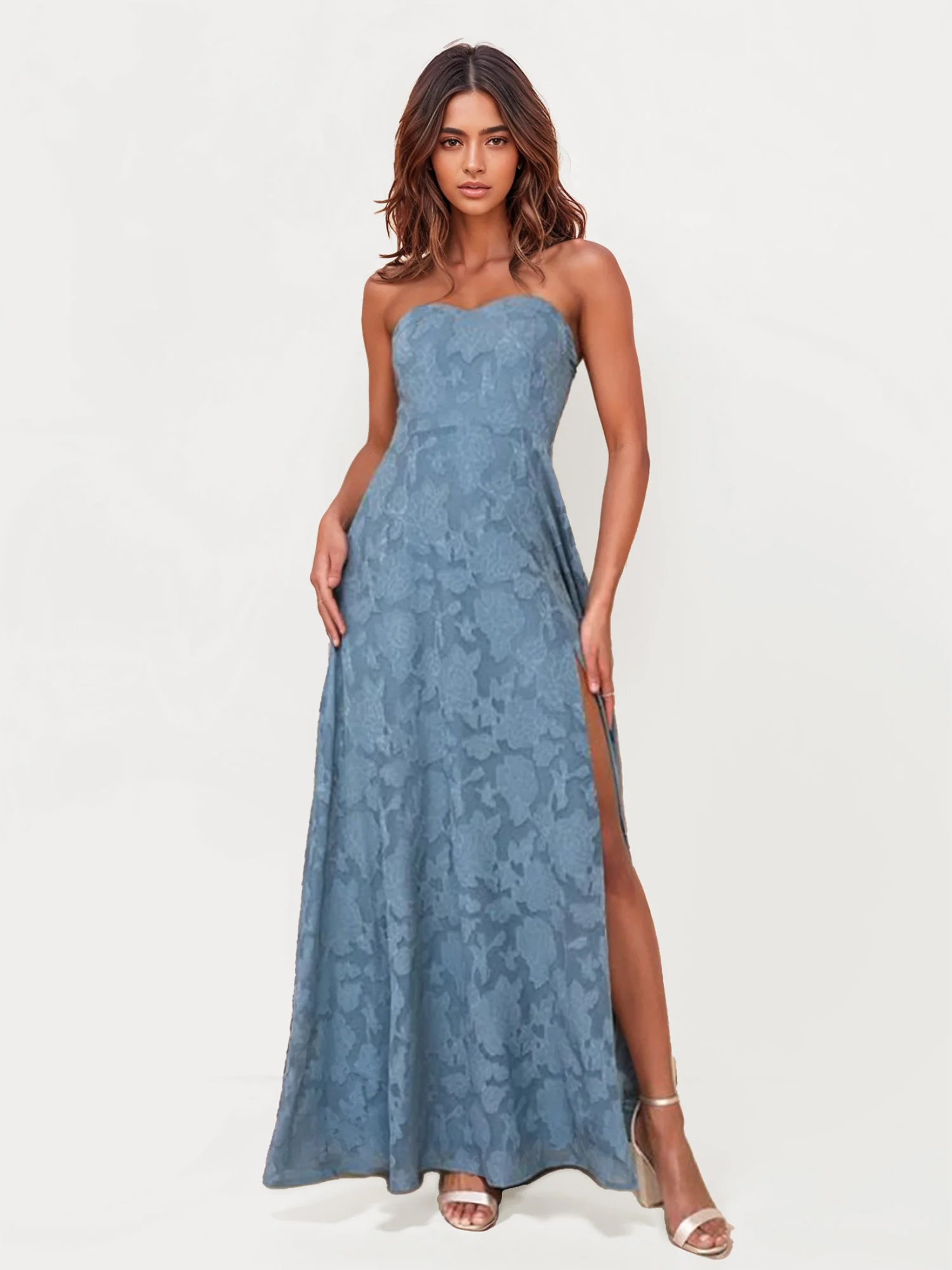 Strapless Floral Lace Maxi Dress