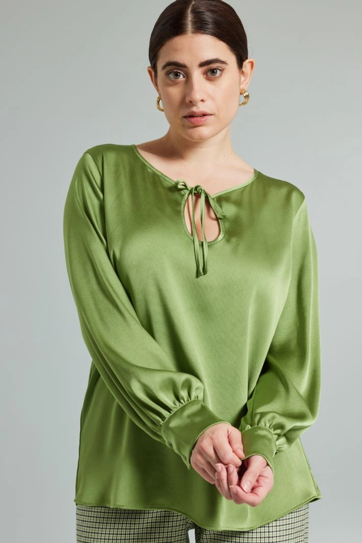 Hammered satin blouse - PISTACHIO GREEN