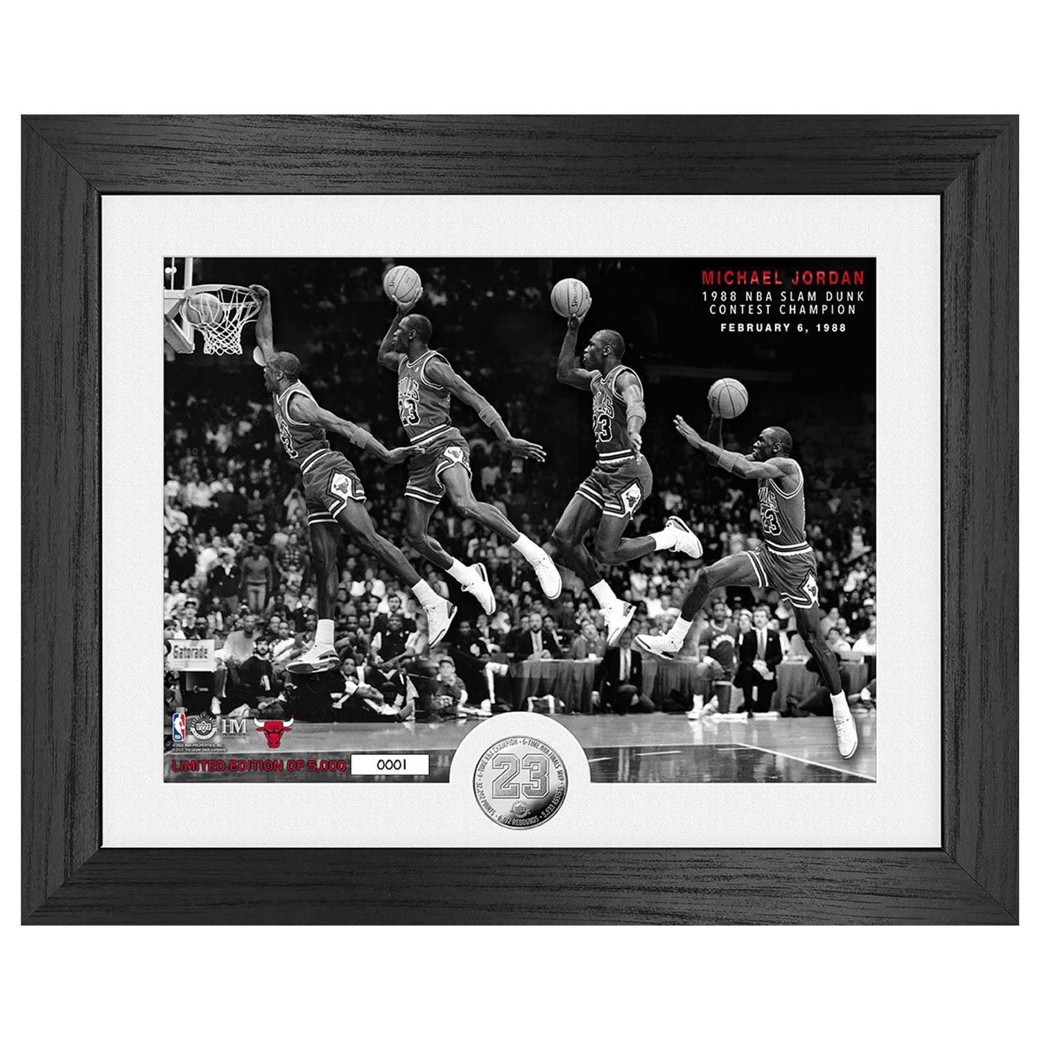 Michael Jordan 1988 NBA Slam Dunk Champion Silver Coin Framed NBA Photo