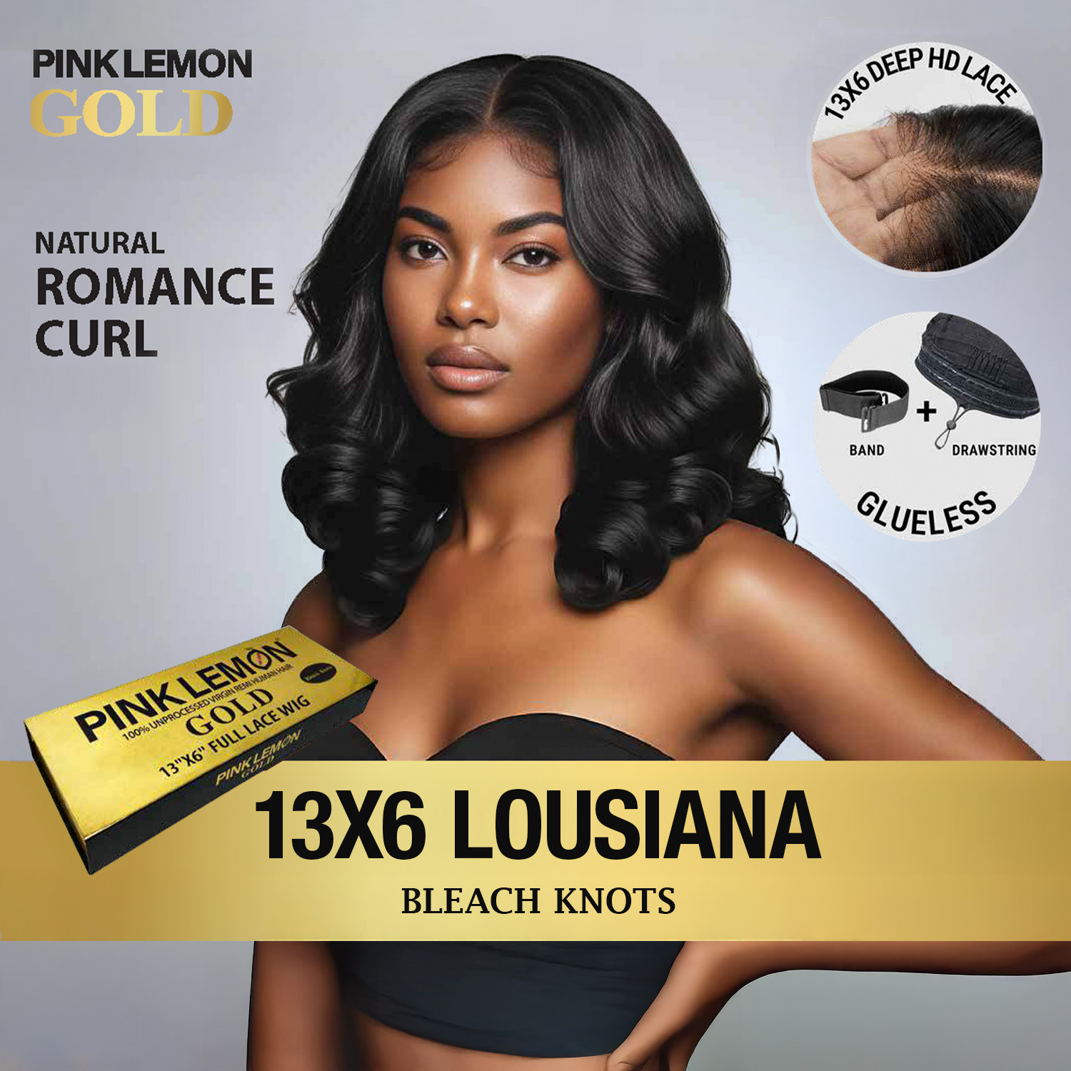 Pink Lemon Gold Unprocessed Virgin Remi Human Hair Bleached Knots HD Lace Wig 13X6 Lousiana 24