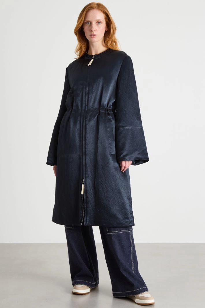 Long Padded Satin Coat - BLUE