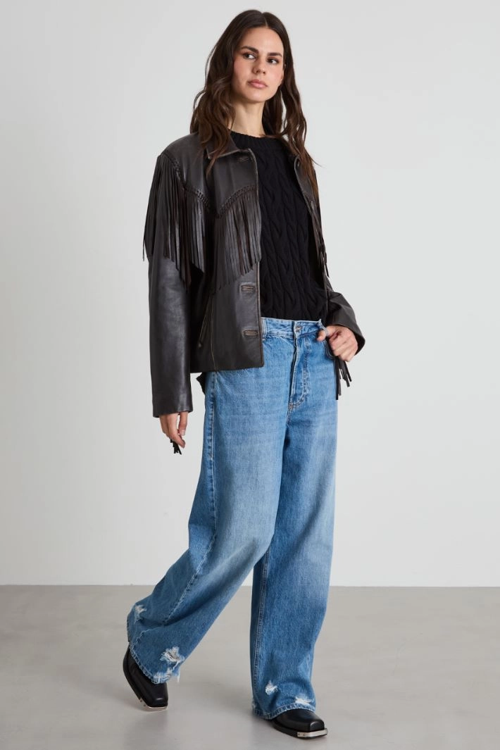 Cable-knit cotton yarn gilet - BLACK