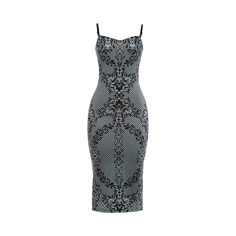 Cami Plunge Cutout Back Slit Print Maxi Dress