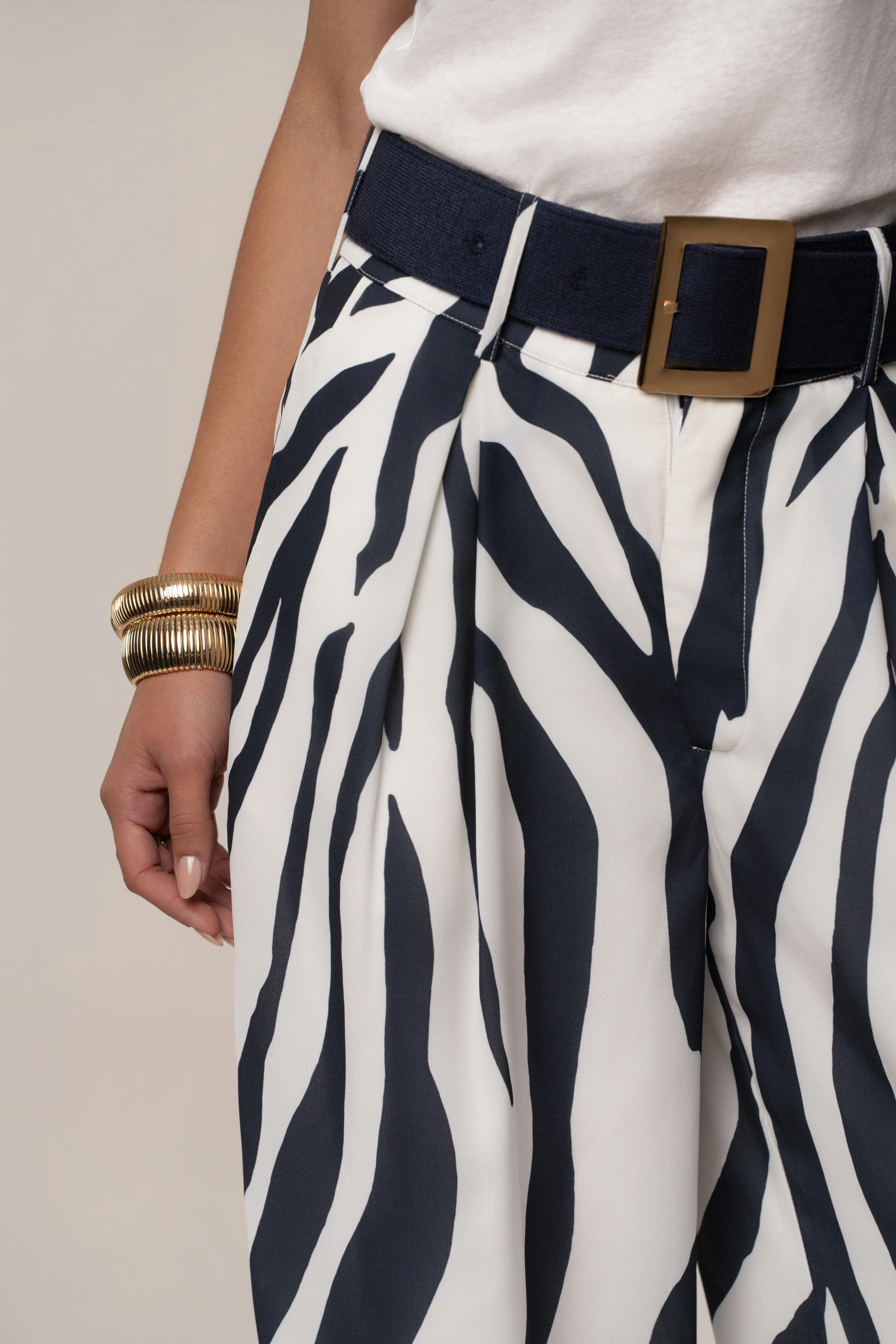 Navy Zebra Soft Pleated Trouser
