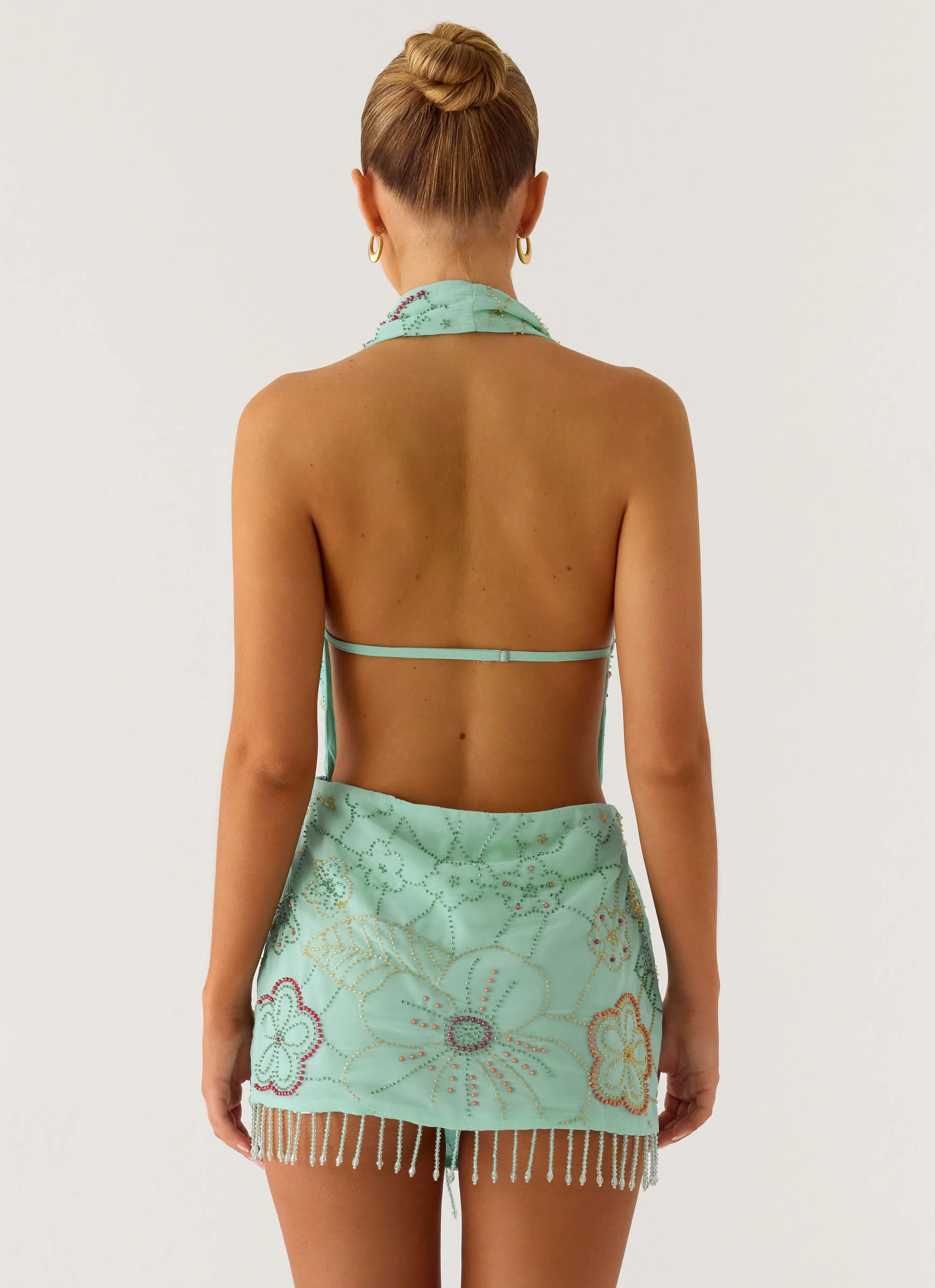Outlaw Beaded Mini Dress - Mint Aqua