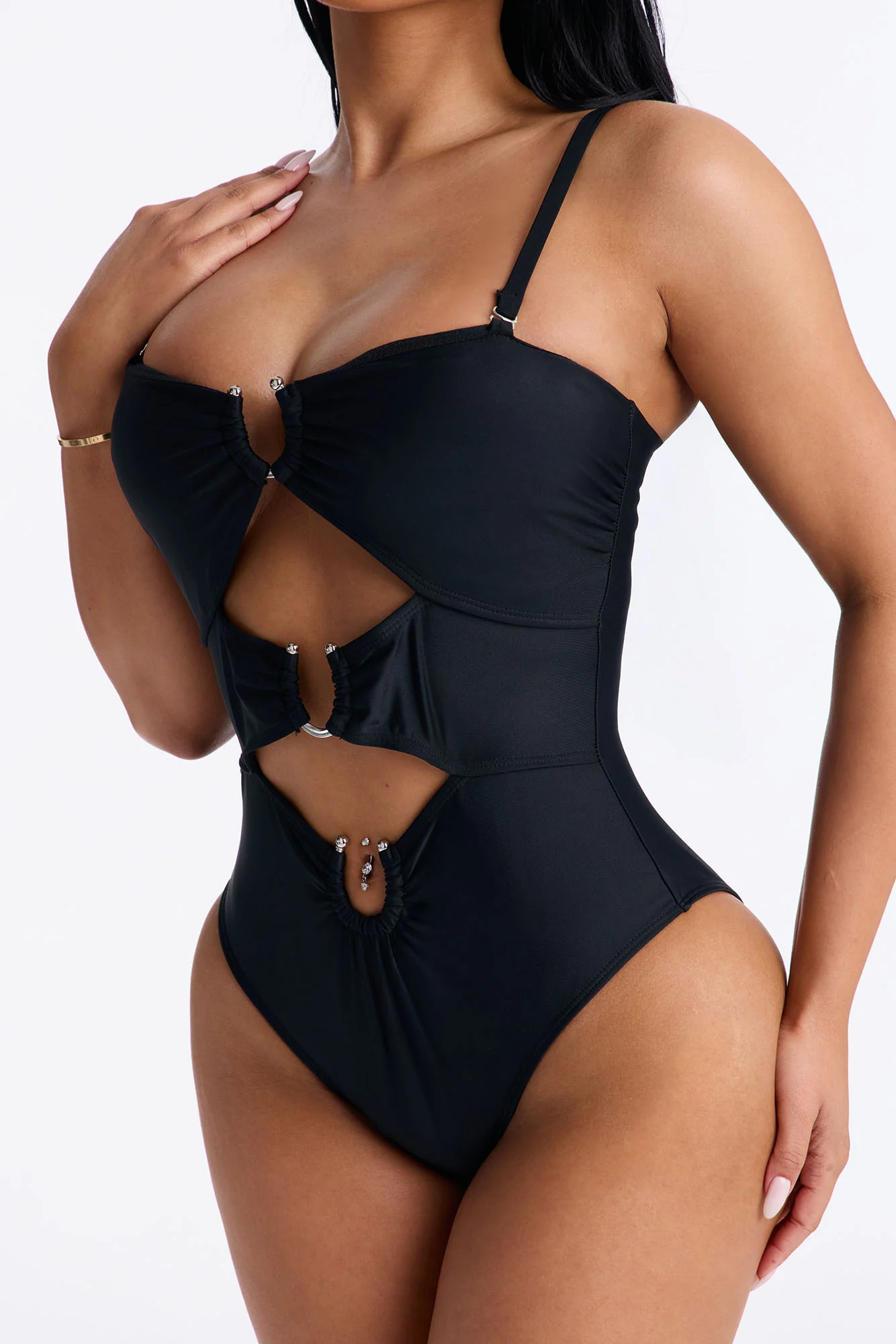 Mimosas By The Pool U Wire Cut Out 1 Piece Swimsuit - Black