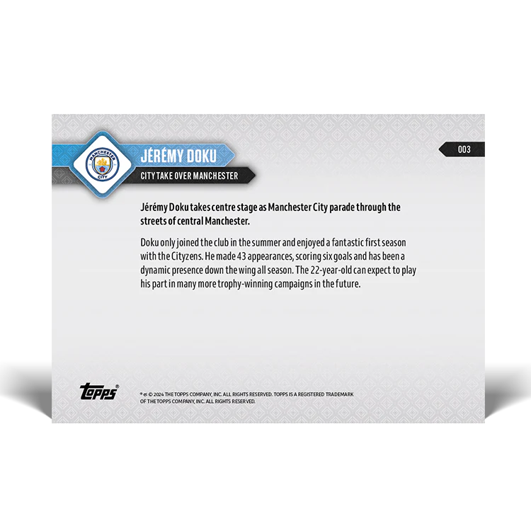 Jeremy Doku - City take over Manchester - 23/24 Man City TOPPS NOW® Card 3