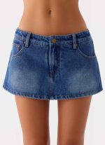 Sebastian Low Rise Denim Mini Skort - Blue Wash