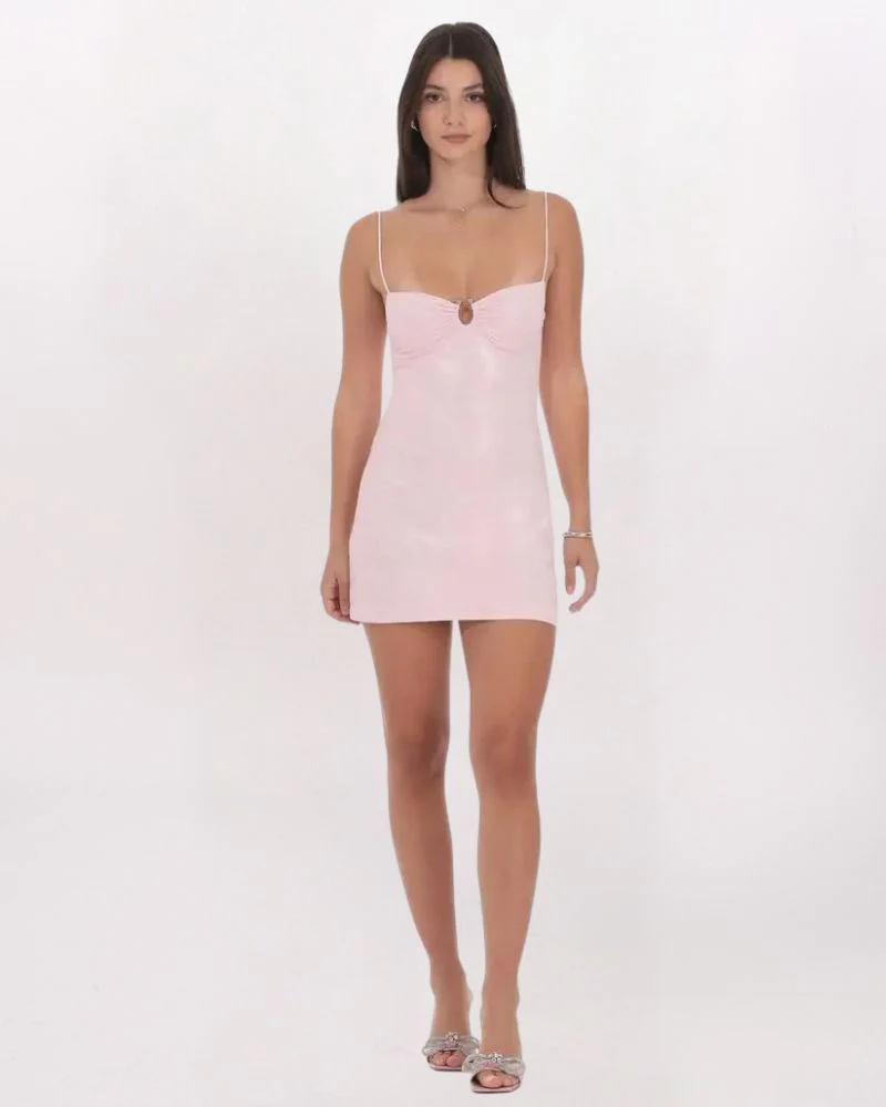 HARDWARE DETAIL FOIL DRESS, BABY PINK