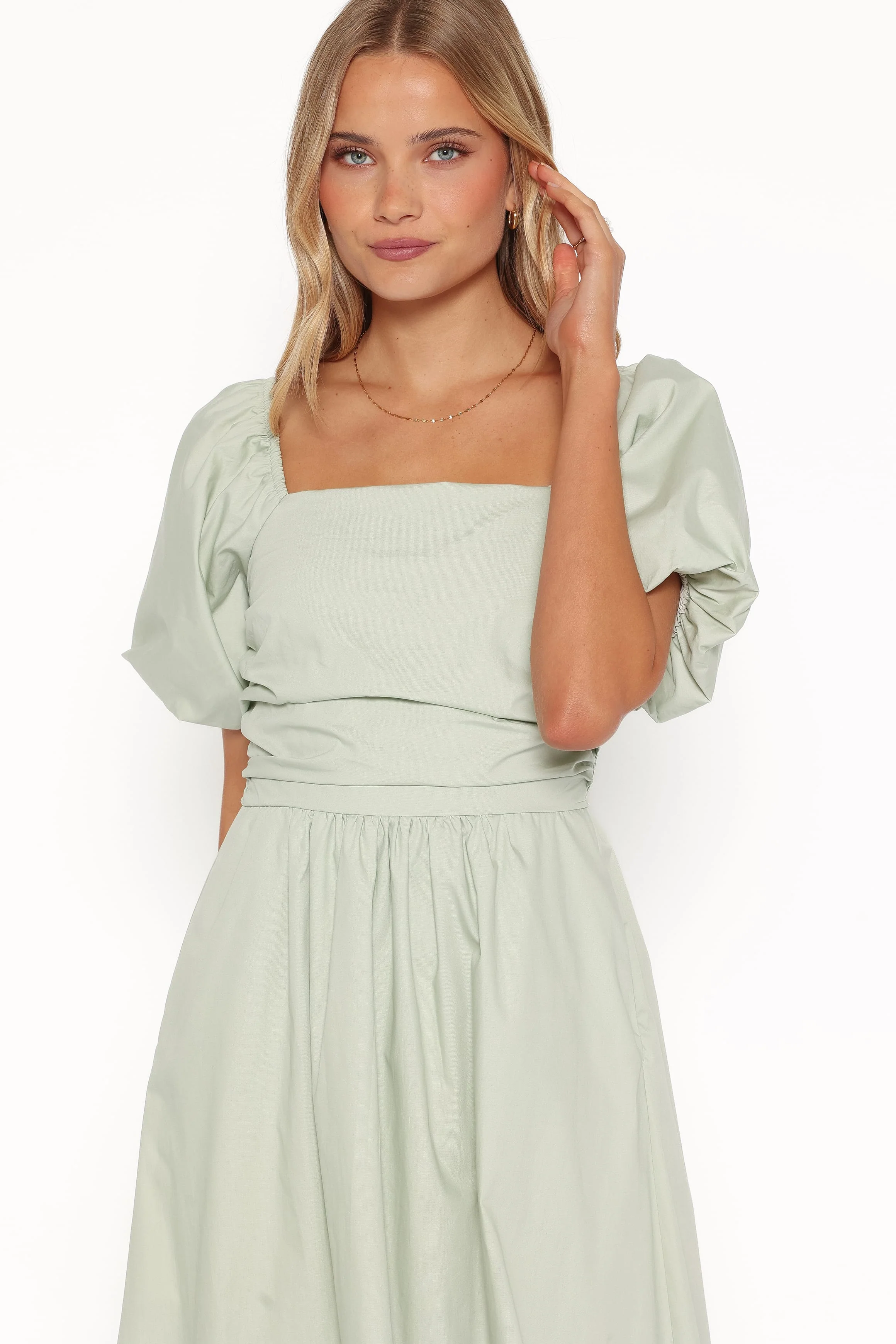 Clo Puff Sleeve Midi Dress - Sage Green