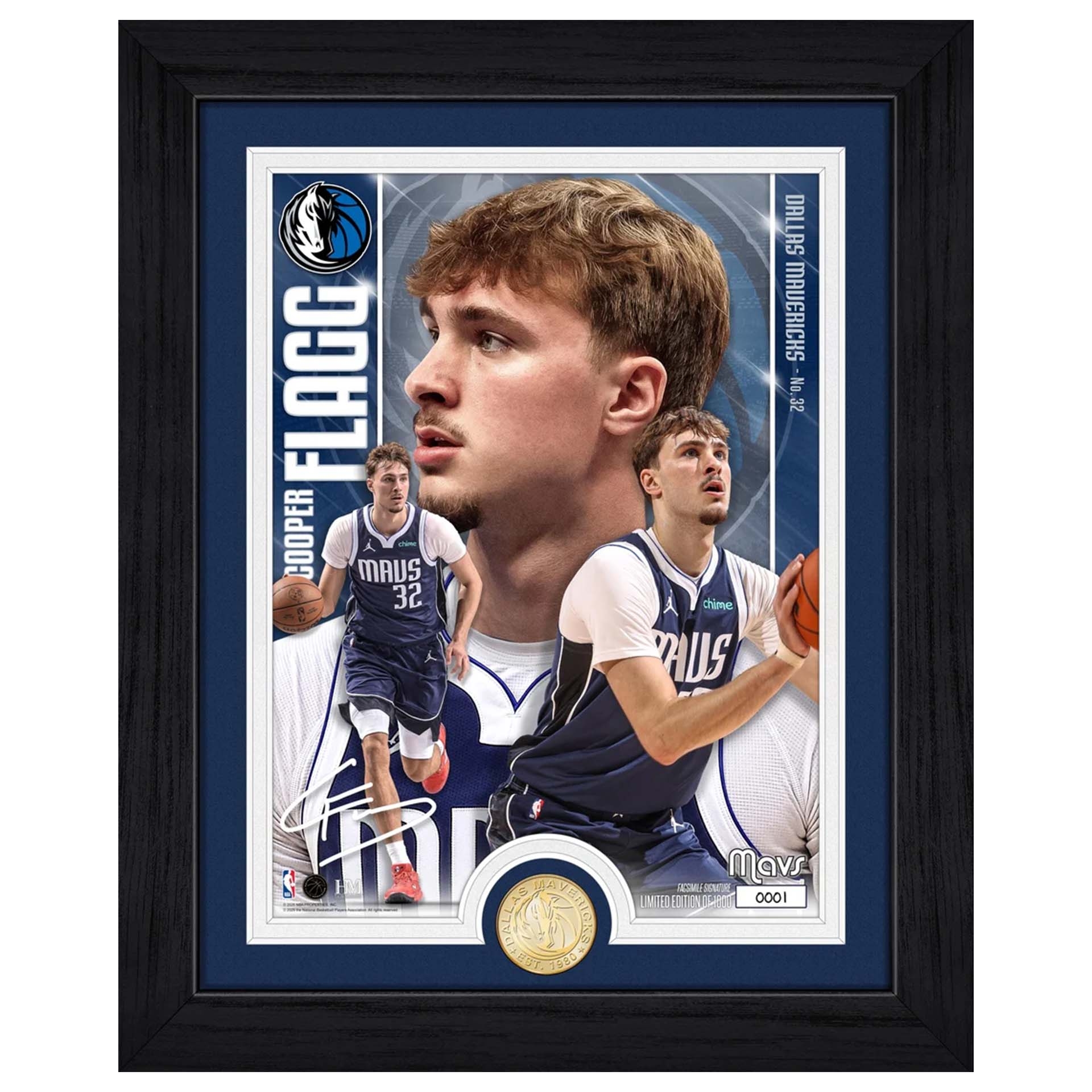 Cooper Flagg Dallas Mavericks Artist Proof Bronze Coin NBA Photo Frame