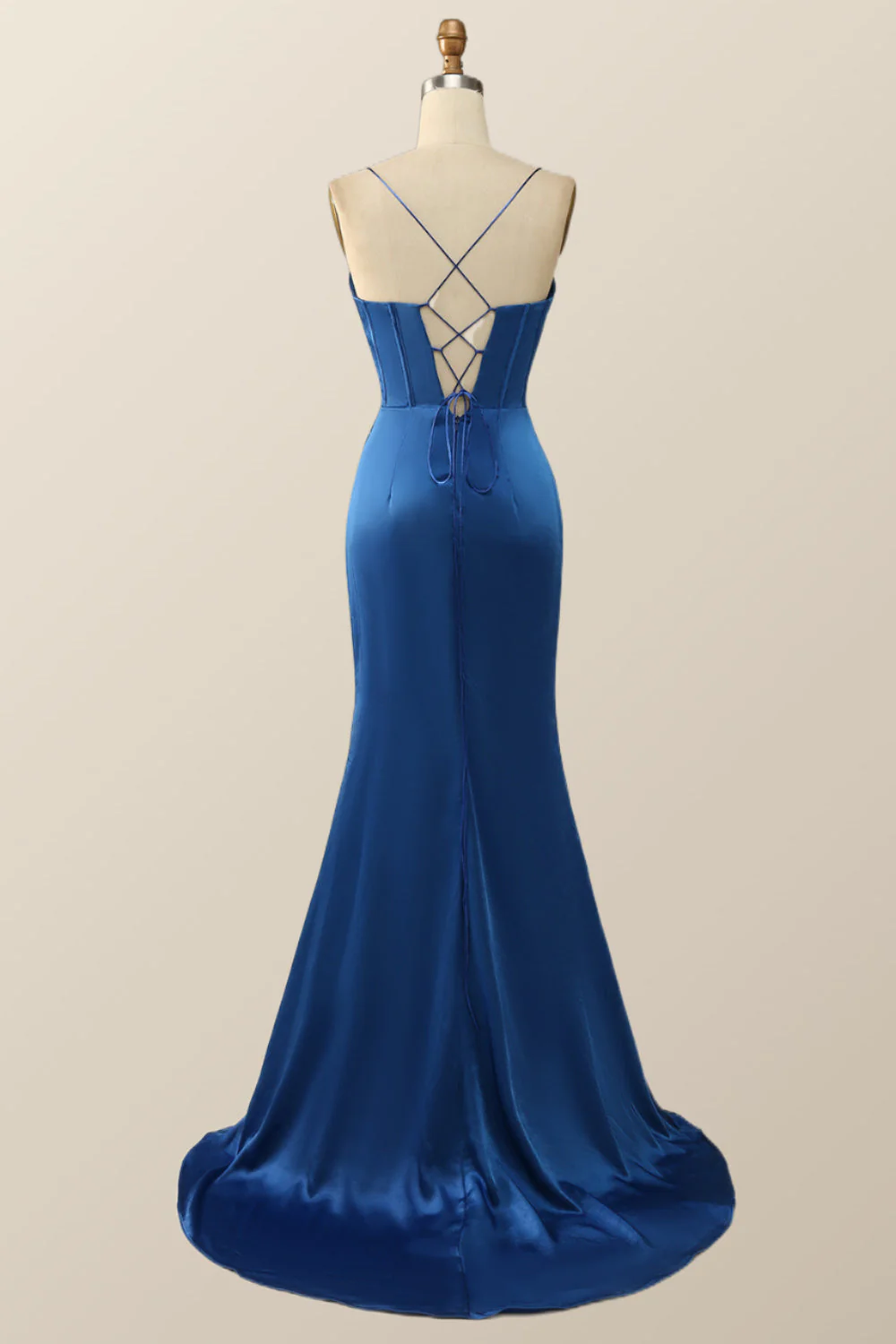 Royal Blue Mermaid Straps Long Dress with Slit