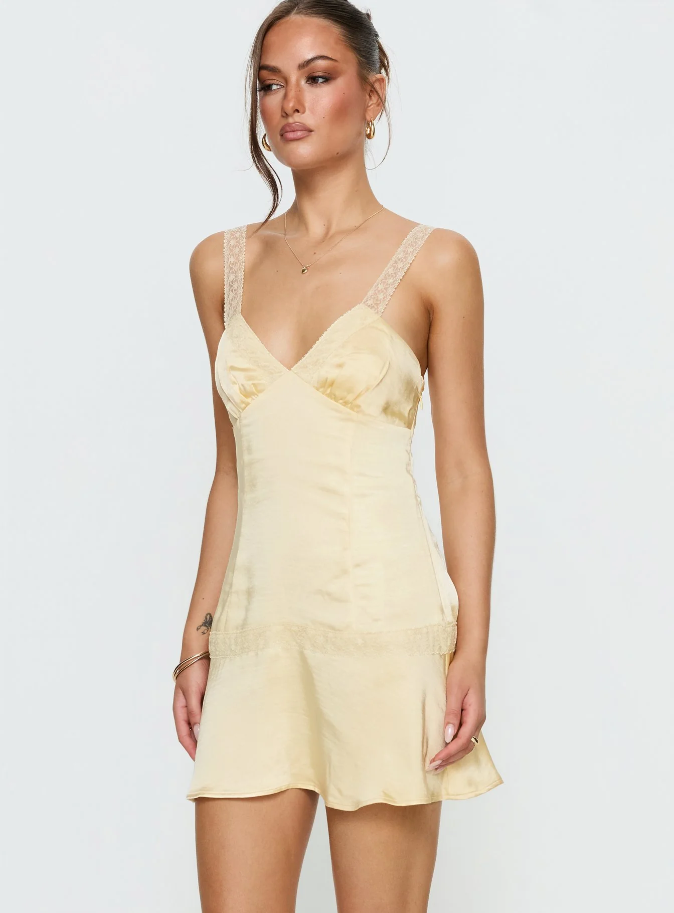 Sybelle Lace Drop Waist Mini Dress Yellow