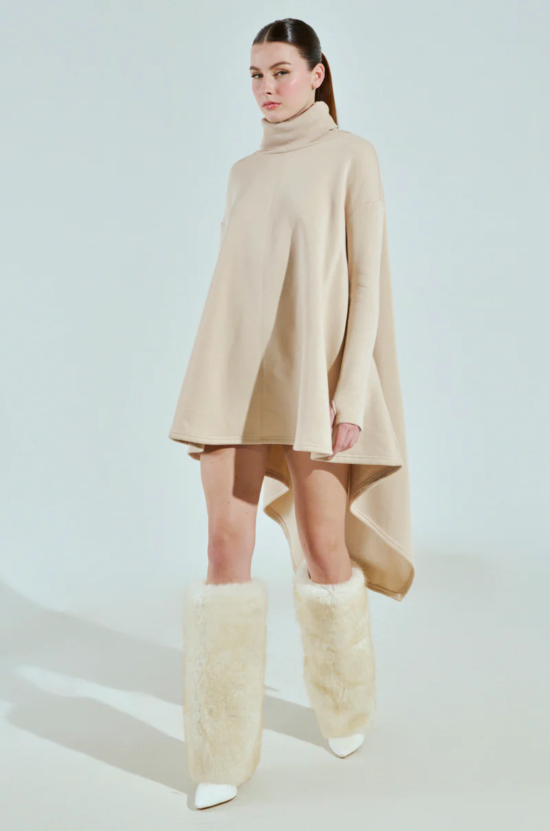 Ladie Turtleneck High Low Sweatshirt Dress