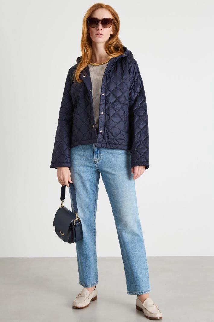 Hooded short padded jacket - BLUE