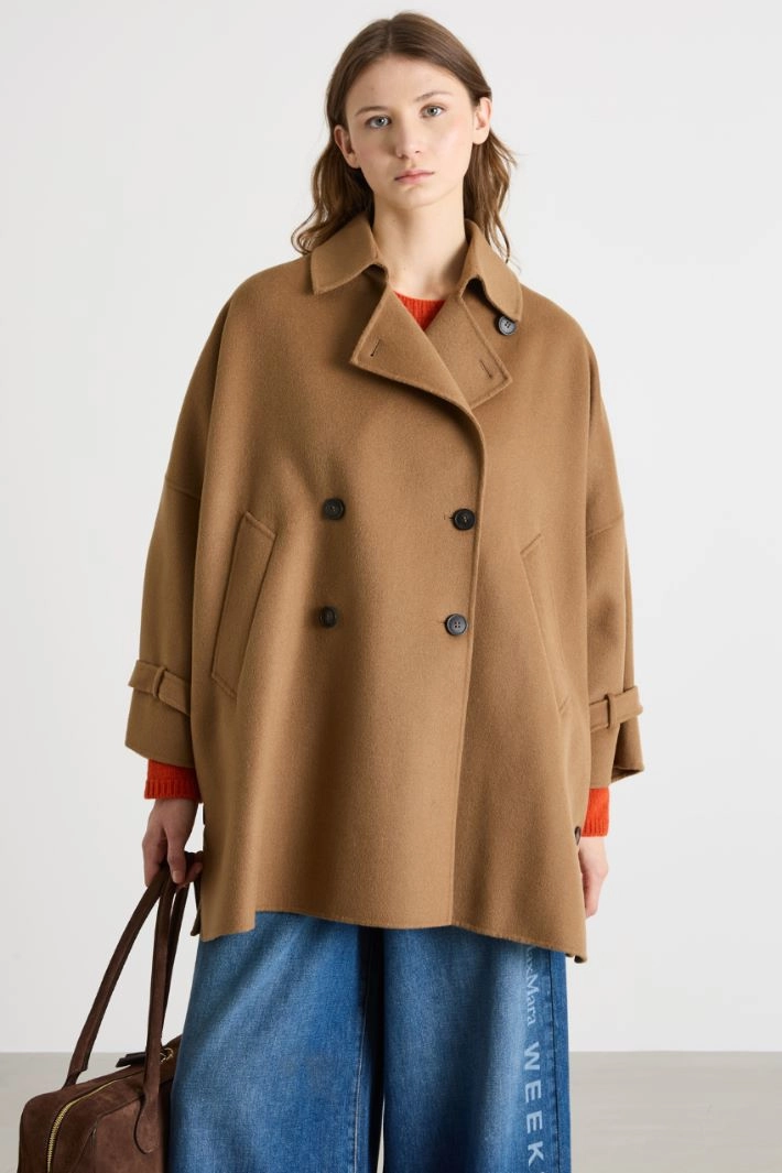 Short double-faced wool-blend coat - CAMEL
