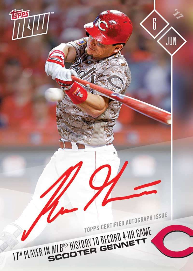 On-Card Autograph # to 99 - Scooter Gennett - 17th In History with 4-HR Game - TOPPS NOW®