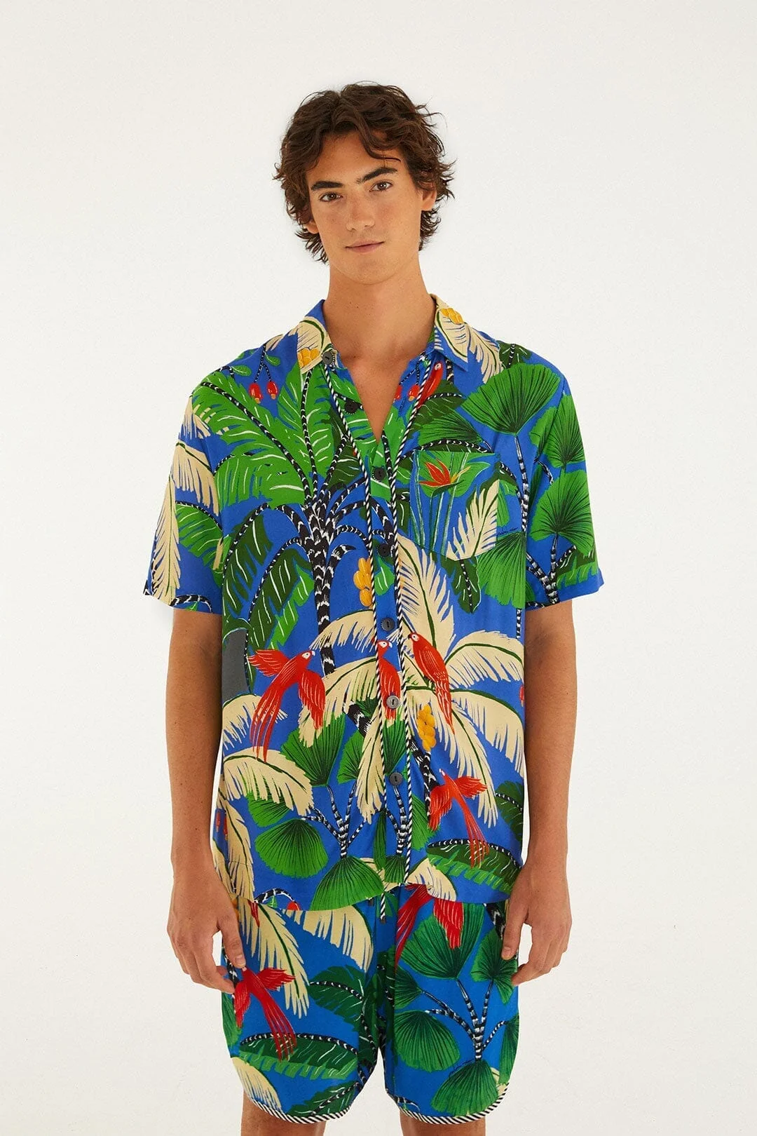 Blue Tropical Island Drawstring  Shorts