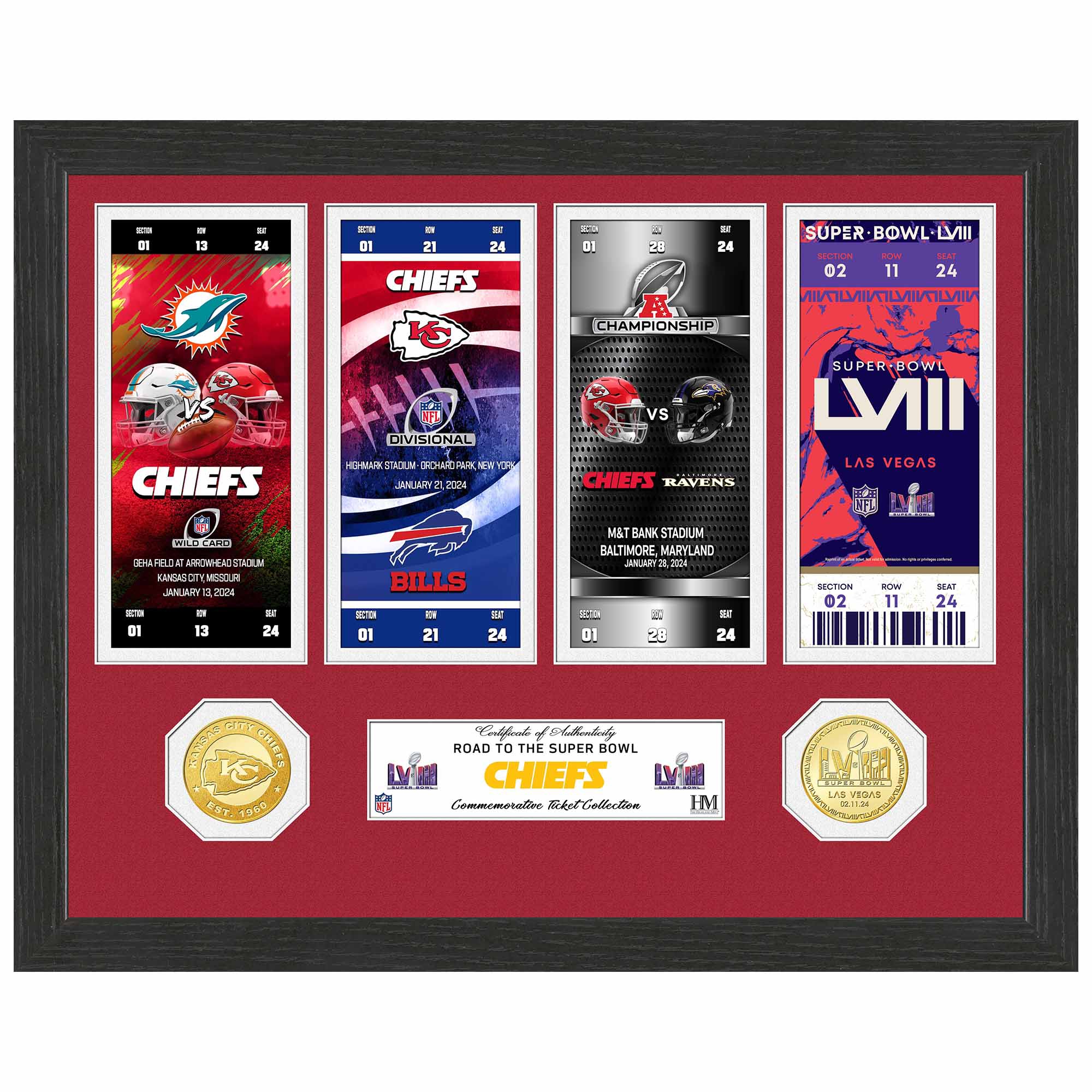 Kansas City Chiefs Road to Super Bowl LVIII Tickets Bronze Coins Framed NFL Photo