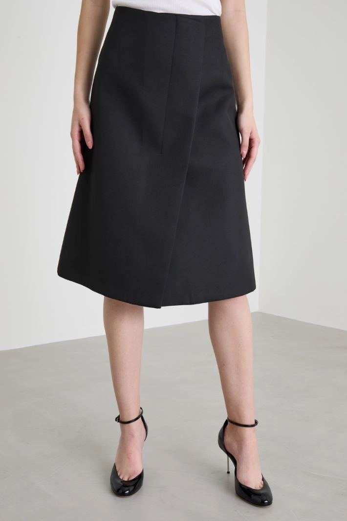 Flared skirt in technical twill - BLACK
