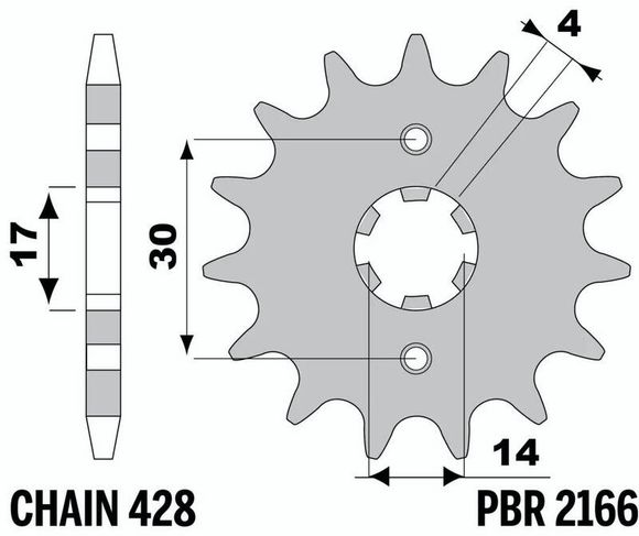 Standard steel PBR gearbox output pinion 2166 - 428Ref : PBR01495A / 1149258001