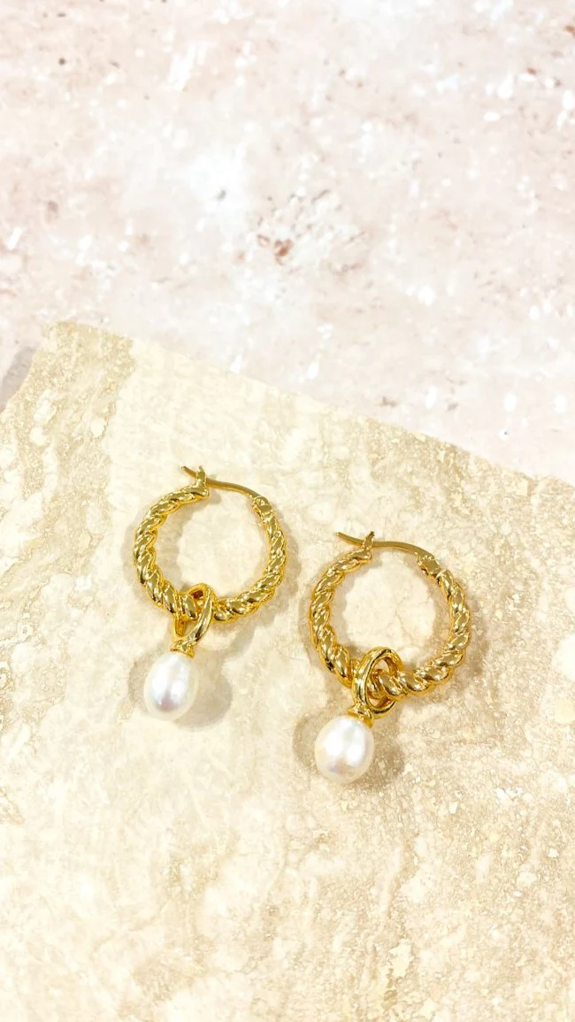Twist Pearl Drop Earrings - Gold/Pearl