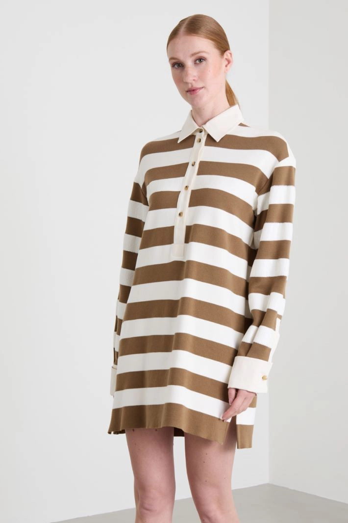 Cotton jersey polo-style dress - DOVE GREY CREAM