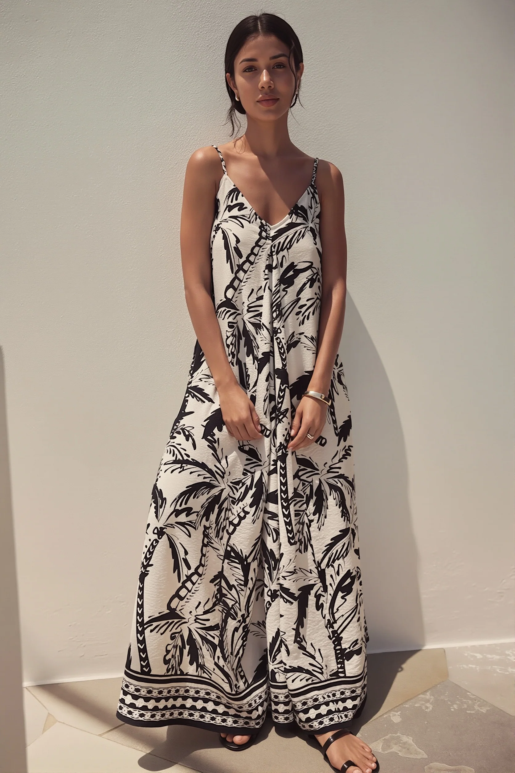 Vacation Coconut Print Loose Boho Dress