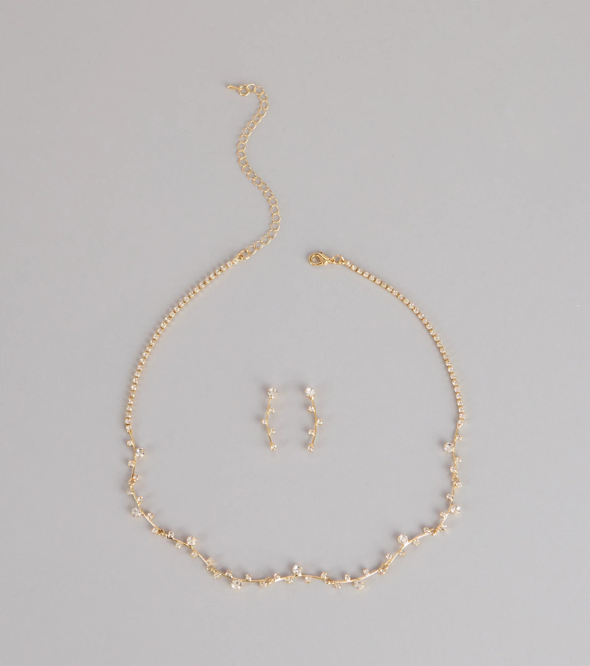 Delicate Sparkle Rhinestone Necklace And Earrings Set