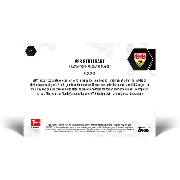 Topps UK - 3-0 Advantage in Bundesliga Play-off - Bundesliga TOPPS NOW® Card #219