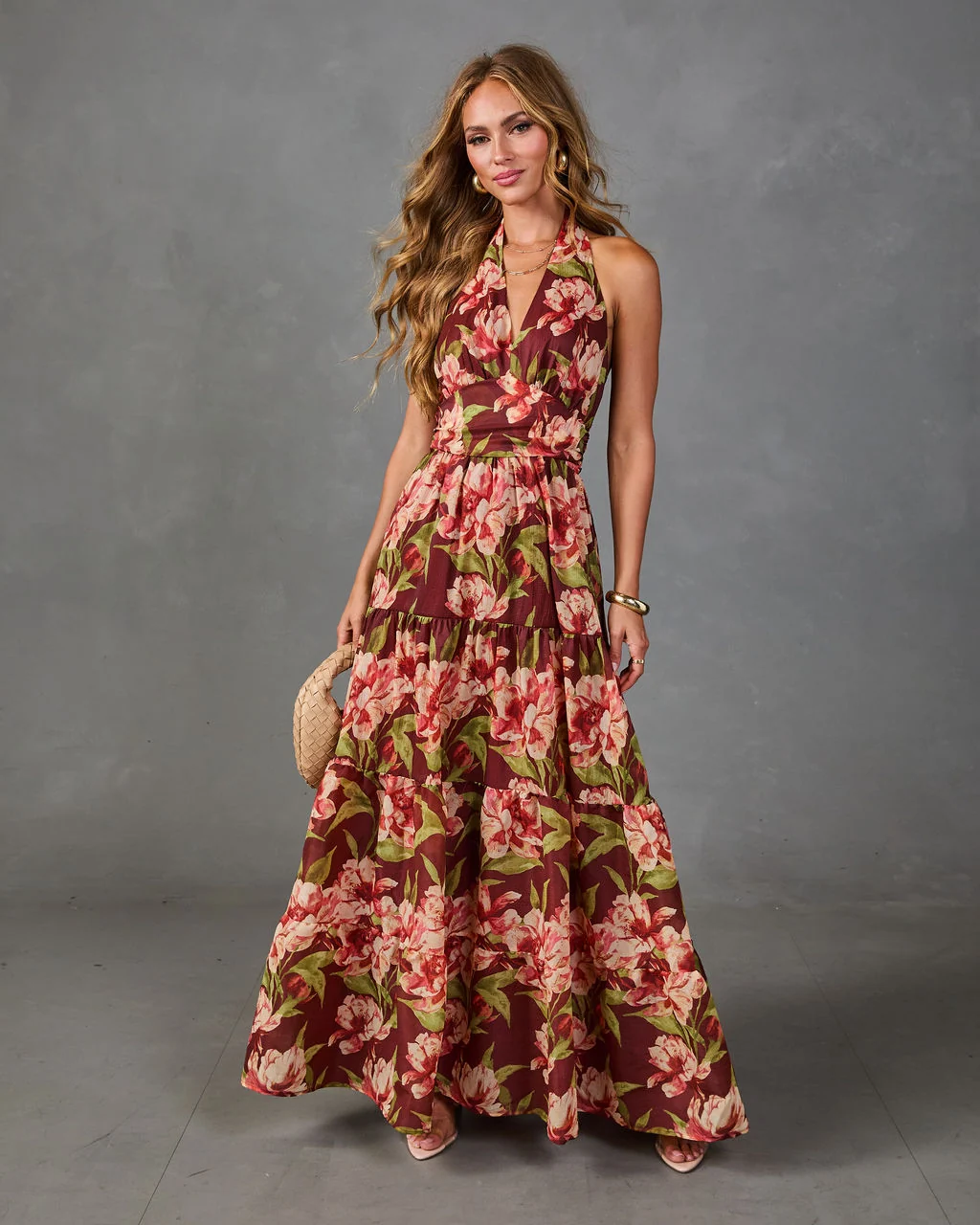 Bloom Reverie Floral Halter Neck Maxi Dress
