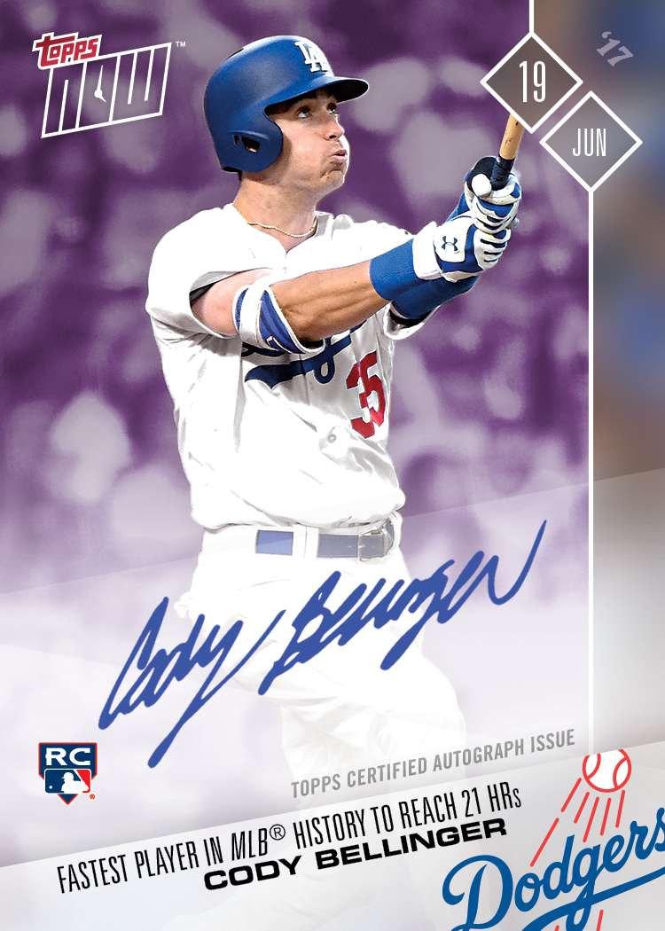 On-Card Autograph # to 25 - Cody Bellinger (RC) - Fastest Player in MLB History To Reach 21 HRs - TOPPS NOW®