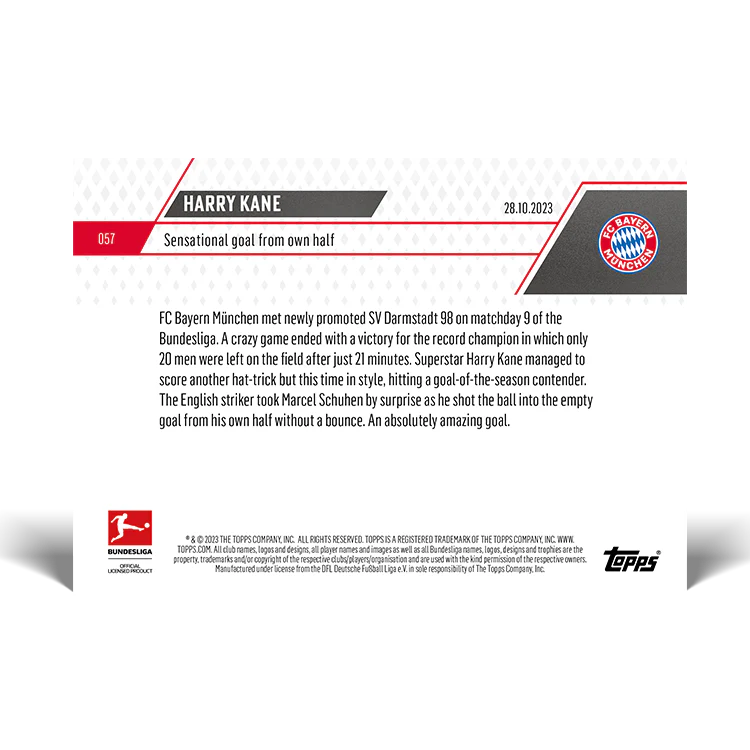 Topps UK - Harry Kane - Sensational goal from own half - Bundesliga TOPPS NOW® Card #57
