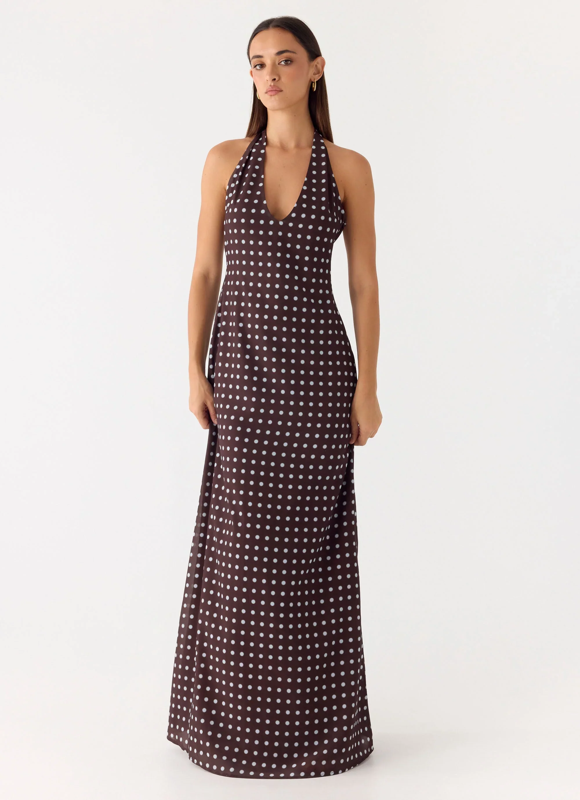 Float Away Maxi Dress - Chocolate Blue Dot