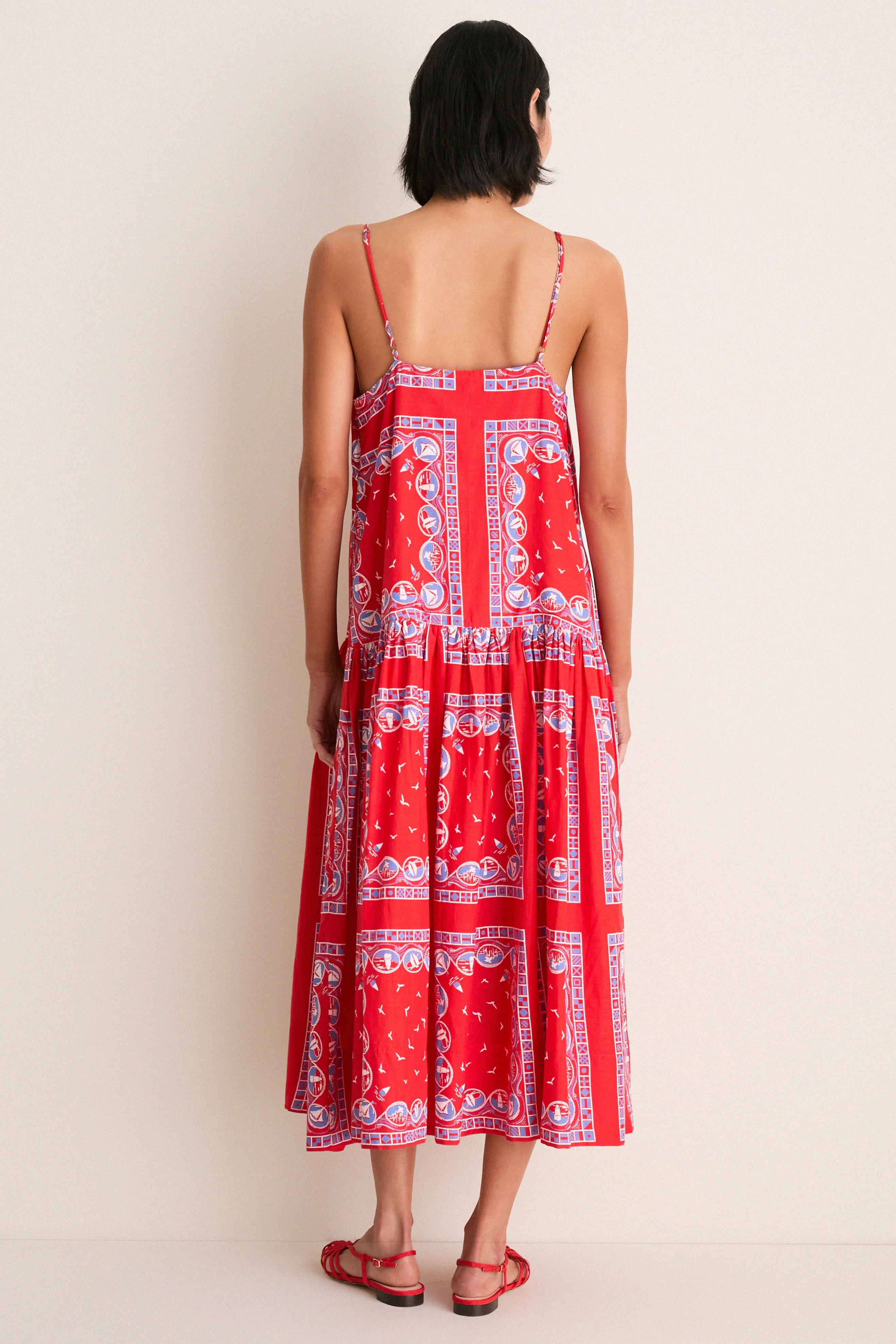 Red Sailboat Bandana Drop Waist Dress